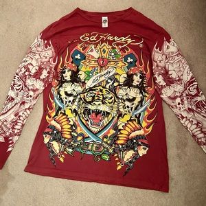 Ed Hardy by Christian Audigier long sleeve shirt. Burgundy colour.